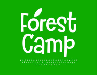 Fototapeta premium Vector eco template Forest Camp. Funny Calligraphic Font. Modern White Alphabet Letters und Numbers.