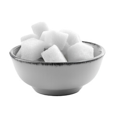 Sugar cubes in a bowl isolated on white background
