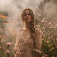 woman in a field of flowers