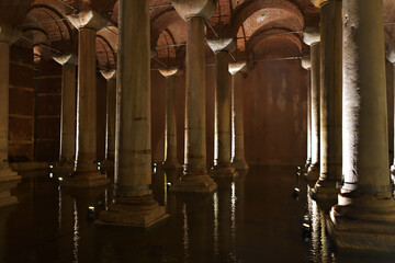 The Basilica Cistern, or Yerebatan Sarayi, is the ancient underground water reservoir beneath Istanbul city, Turkey - 737300302