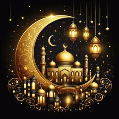 Cherished Gold: Crescent, Lantern, and Mosque Enhance the Ramadan Celebrations