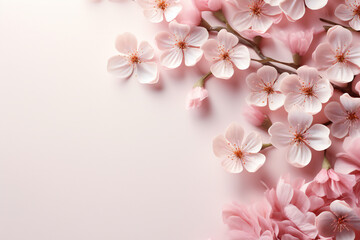Pink background with cherry blossoms, copy space,ai generated