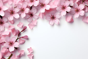 Mockup background with pink cherry flowers,copy space,ai generated