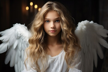 Pretty young lady with angel wings,ai generated