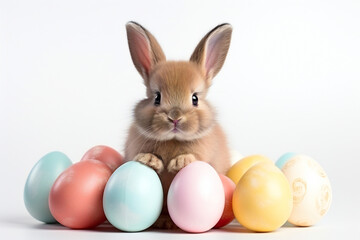 Fototapeta na wymiar easter bunny and easter eggs on a white background,ai generated
