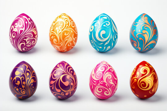 set of colored Easter eggs on a white background,ai generated