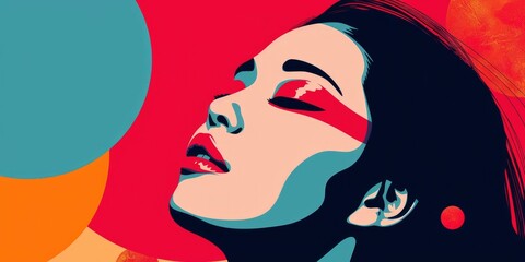 Contemporary Chic. Modern Minimalistic Pop Art Poster Featuring a Woman in Japanese Style.