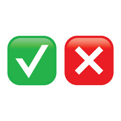 Cross and check Mark Button vector icon. Isolated yes and no buttons emoji sticker design.
