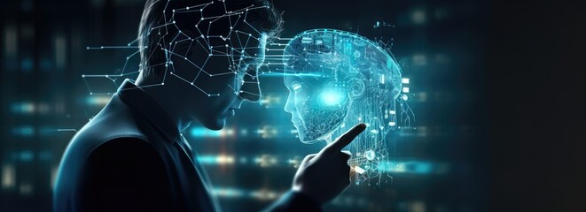 Artificial intelligence, smart technology, machine learning, brain artificial intelligence structure synchronization on the network, working on future business, coding and software development.