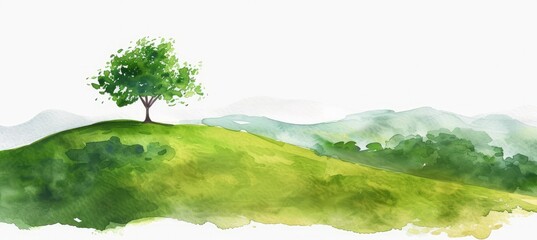 Serenity in Minimalism Watercolor Painting of a Tranquil Landscape