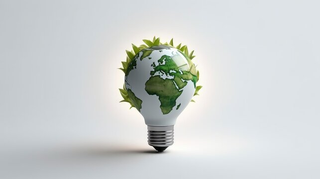 Earth Day and World Environment Day Concept. Papercraft Lightbulb Earth Globe Illustration of the Green Planet Earth on a White Background