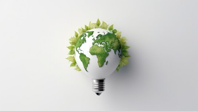 Earth Day and World Environment Day Concept. Papercraft Lightbulb Earth Globe Illustration of the Green Planet Earth on a White Background