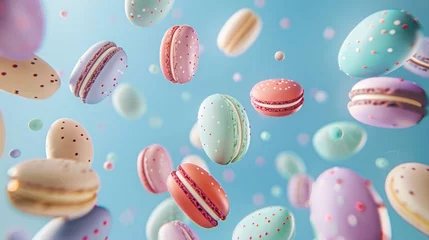 Foto op Canvas Colorful macarons floating on the air © MdBaki