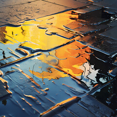 Abstract reflections in a puddle after rain.