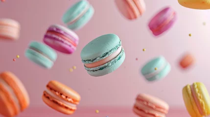 Keuken spatwand met foto Colorful macarons floating on the air © MdBaki