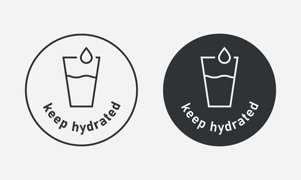 Keep hydrated sticker set. Drink water, be healthy. Sporty lifestyle. Vector illustration