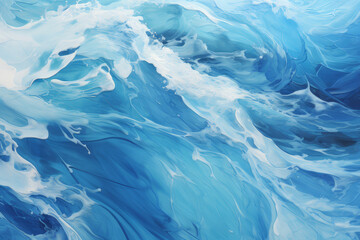 Obraz premium A serene painting that beautifully depicts the calm rhythm of sea waves, flowing in cool shades of blue, evoking a sense of peace and tranquility..