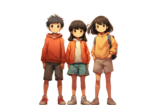 Vector art of Watercolor illustration, drawing of young children going to school,
