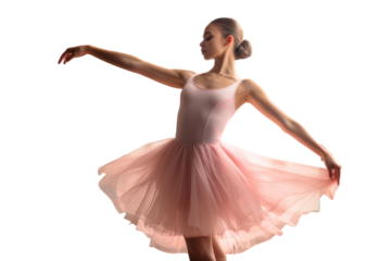 Portrait of a ballet dancer, adorned in a tutu and ballet slippers, capturing grace and poise, on transparent background