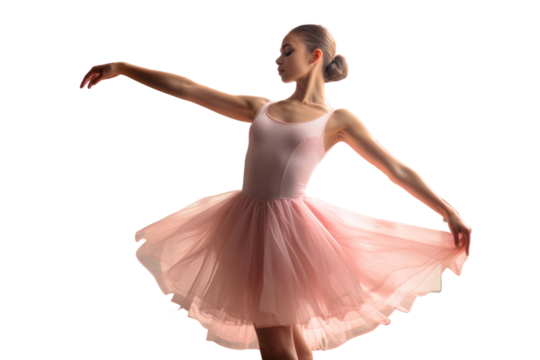 Portrait of a ballet dancer, adorned in a tutu and ballet slippers, capturing grace and poise, on transparent background