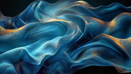 Obraz premium Flowing Fabric: A Beautiful and Swirling Image of Blue and Yellow Liquid Silk