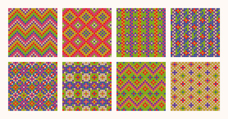 Set of geometric seamless patterns. Vintage mosaic. Vector illustration.