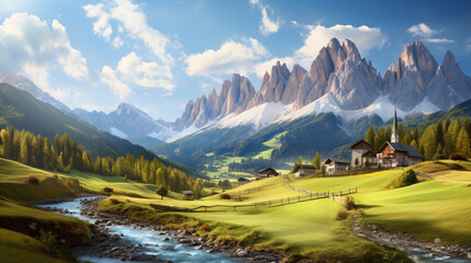  Funes Valley Trentino Alto Adige Italy - obrazy, fototapety, plakaty