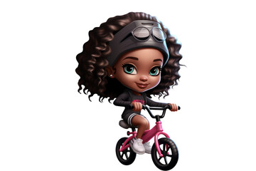 3D Render of a Little Girl riding a bicycle isolated on white background