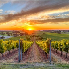 Naklejka premium A Beautiful Sunset over a Barossa Vineyard