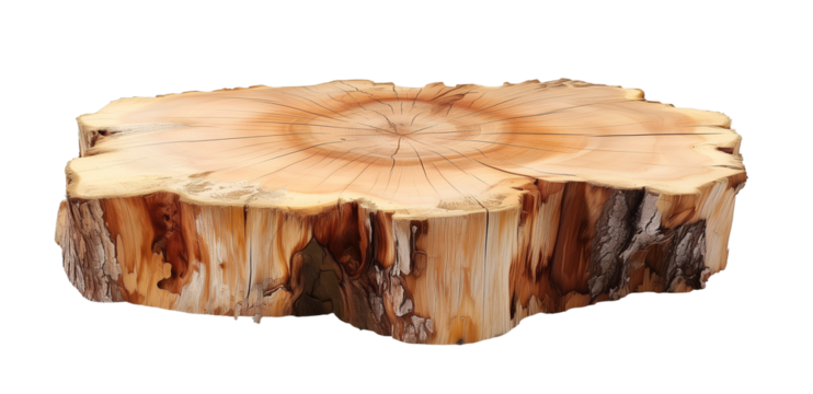 a tree stump coffee table, isolated on a transparent background - Powered by Adobe