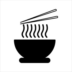Bowl of noodles with a pair of chopsticks icon thin line for web and mobile, modern minimalistic flat design. Vector dark grey icon on light grey background.