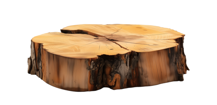 a tree stump coffee table, isolated on a transparent background