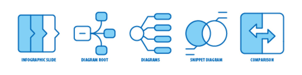 Comparison, Snippet Diagram, Diagrams, Diagram root, Infographic slide editable stroke outline icons set isolated on white background flat vector illustration.