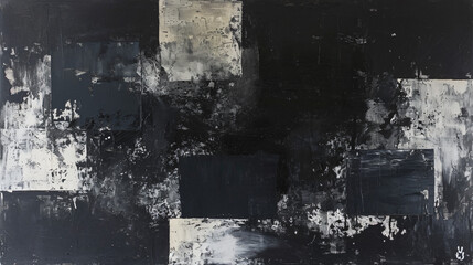 Splashes of bright paint on the canvas. White and black colors. Interior painting. Beautiful abstract background