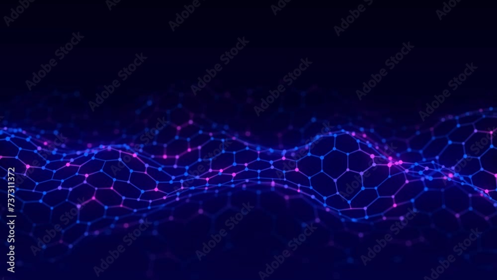 Wall mural digital dynamic cyber wave. abstract futuristic hexagon background with dots and lines. big data vis