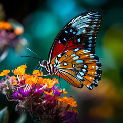 Macro shot of a colorful butterfly on a flower. 