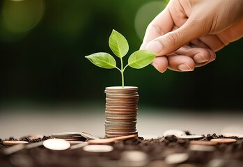 Saving money concept, business finance and money concept, saving money for future preparation. trees growing on coins - obrazy, fototapety, plakaty