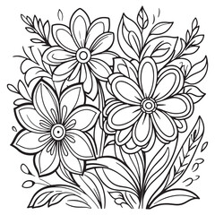 Fototapeta premium Luxury floral outline drawing coloring book pages line art sketch 
