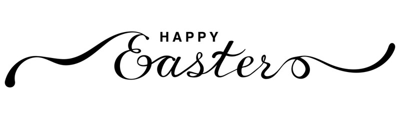 Happy easter black vector brush calligraphy banner with swashes on white background. Vector 