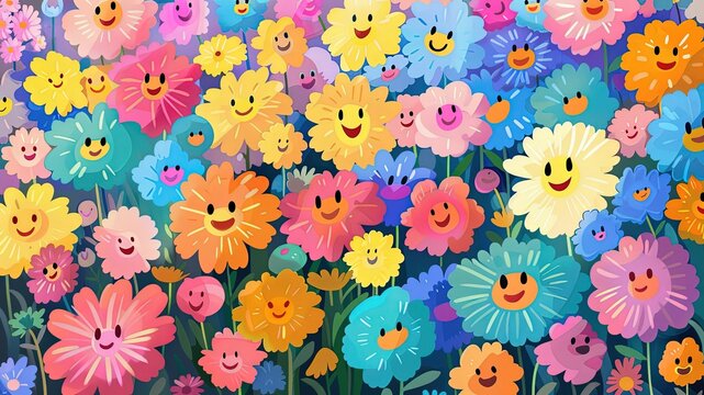 Immerse in the tranquility of 'Positive Thought Blossoms' – a captivating image where vibrant flowers form happy smiles, symbolizing the nurturing power of positive thoughts. Cultivate mental health a