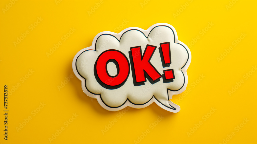 Wall mural ok word in comic speech bubble style with explosion in pop art on trendy yellow background - Wall murals