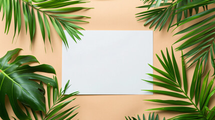 Leaves design mockup with blank white center for lettering white sheet of paper for text