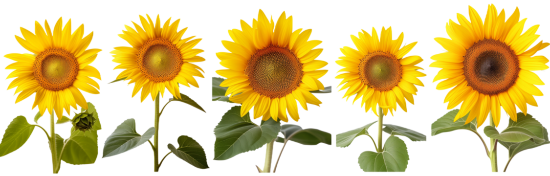 4 set of sunflowers flowers, isolated on a transparent background - Powered by Adobe