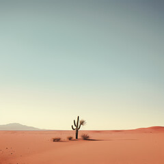 Fototapeta na wymiar Minimalist desert landscape with a lone cactus.