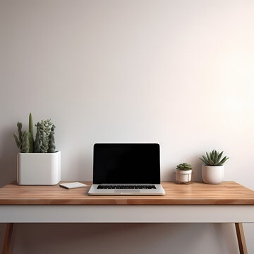  Minimalist office desk with a laptop and succulent
