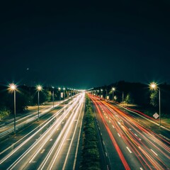 Fototapeta na wymiar Night light painting stripes. Road car light streaks. Long exposure photography. Long exposure photo of a street