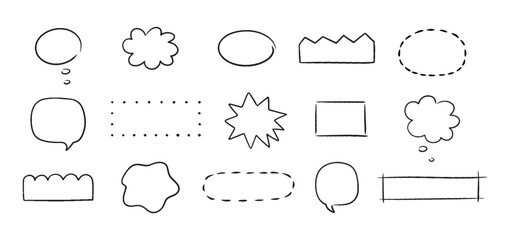 Fototapeta premium Hand drawn line speech bubble, star, cloud, liquid shape. Cute sketch design elements. Templates for chat and conversation.