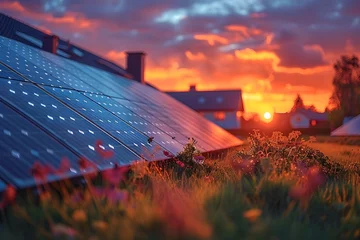 Foto op Canvas Solar panels near town as renewable energy source © Impact AI
