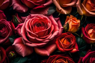 bunch of roses, A close-up shot captures the intricate beauty of a rose flower arrangement, showcasing each delicate petal in stunning detail. The vibrant colors of the roses pop against the backdrop,