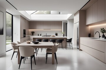 beige kitchen with two tables and chairs
